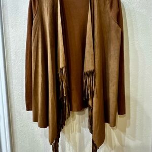 INC International Concepts Tan and Beige Fringe Cardigan Sweater Size Small